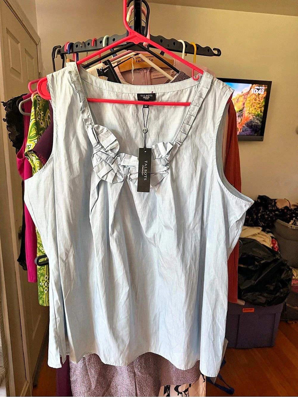 Talbots Sleeveless Ruffle Neck Popover Tunic in White NWT